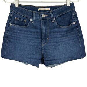 Levis Women's Classic Straight Stretch Blue Denim Shorts Size 26 Raw Hem